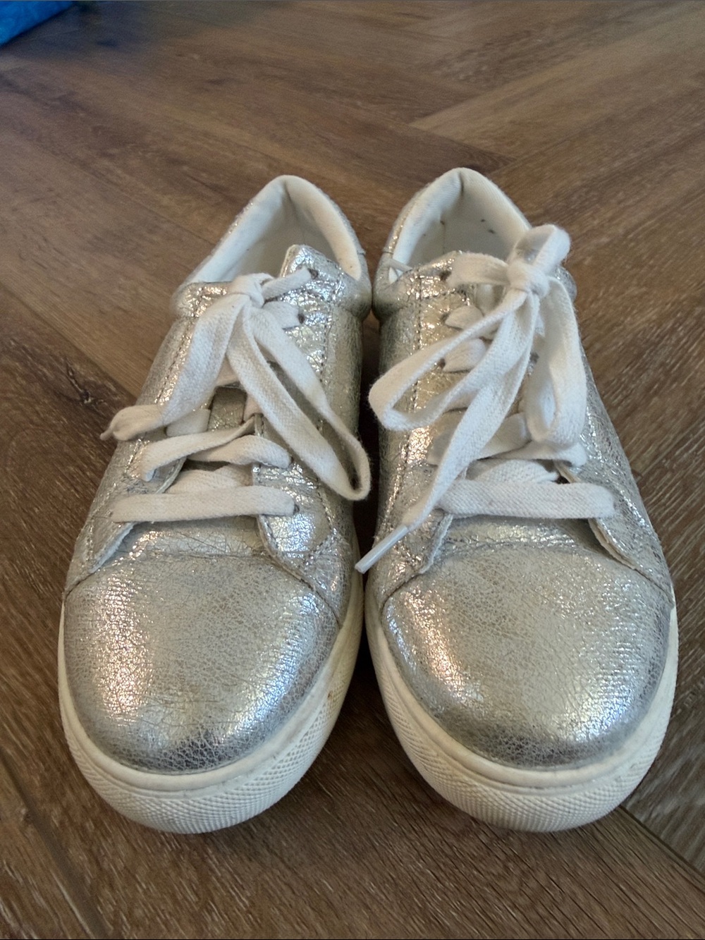Metallic Silver Lace-Up Sneakers